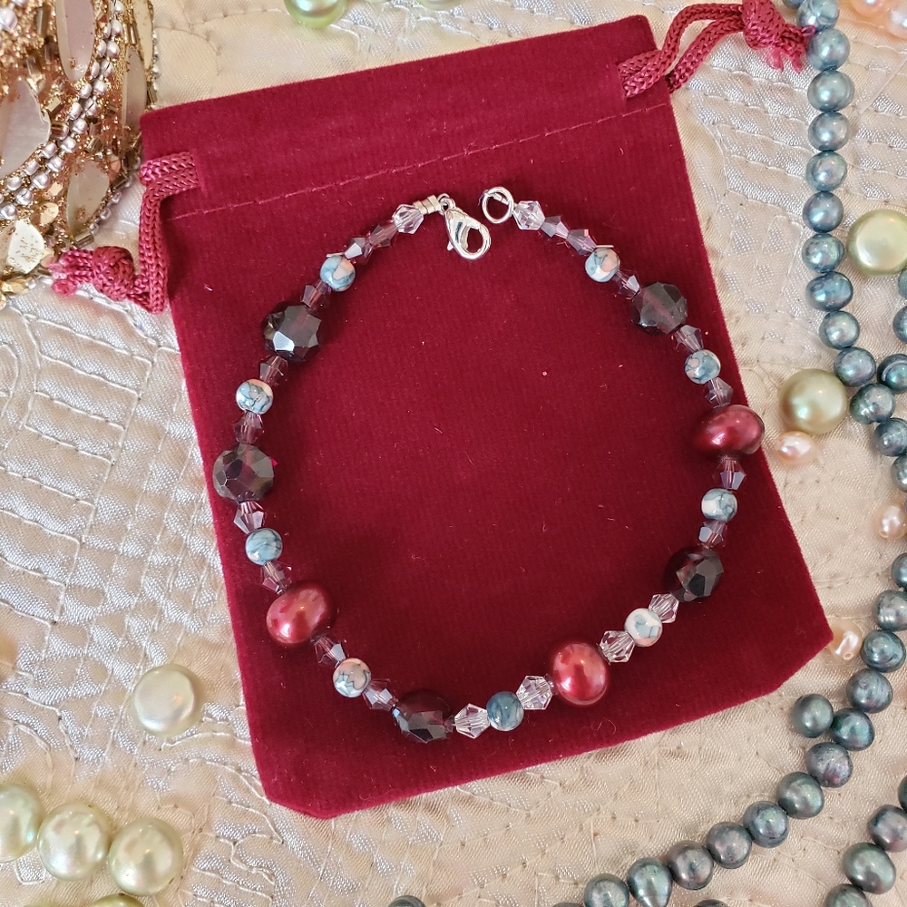 Genuine Freshwater Pearl Jade Garnet Bracelet